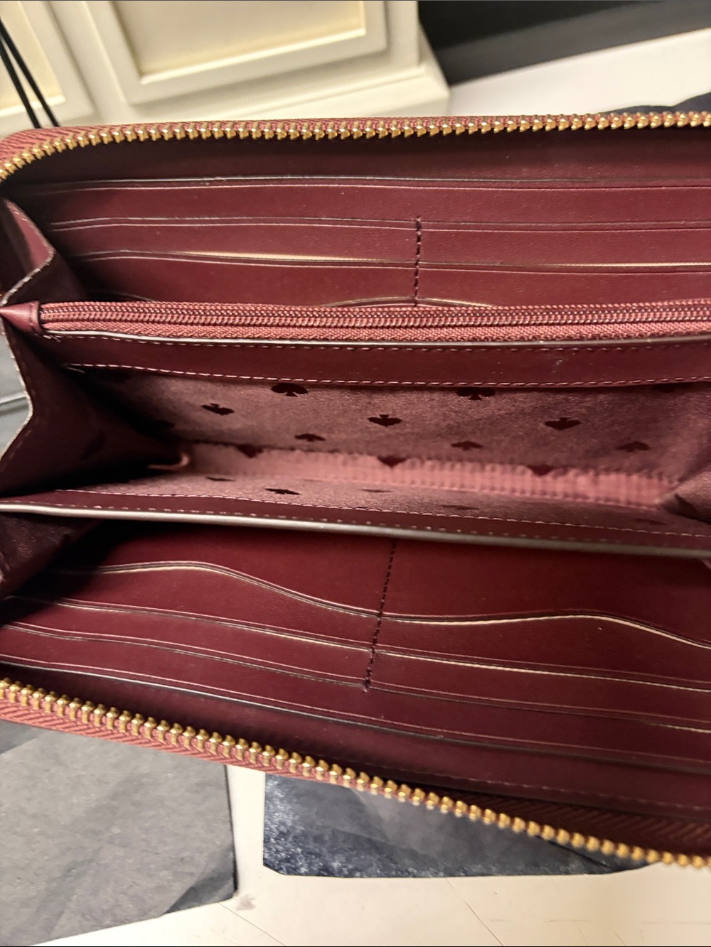 kate spade Burgundy Pebbled Leather Zip Wallet with Gold Logo - Picture 3 of 3